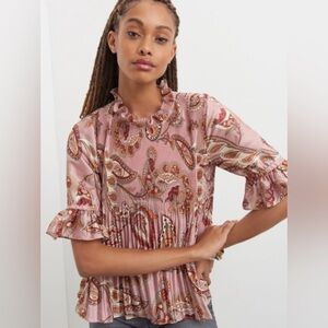 Let Me Be’s Brand Mauve Pleated Ruffle Trim Blouse